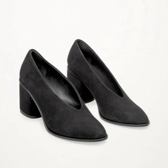 COS Black Suede Block Heels Size 39 - Picture 2 of 10